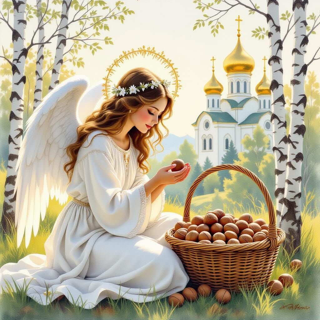 Angel with Hazelnut in Beatrix Potter Style