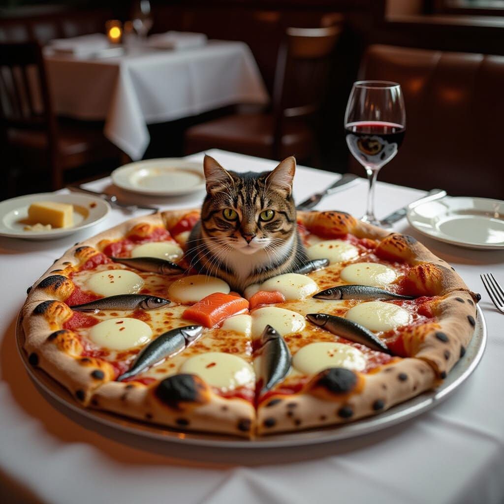 Surreal Pizza Topping Composition in Baroque Style