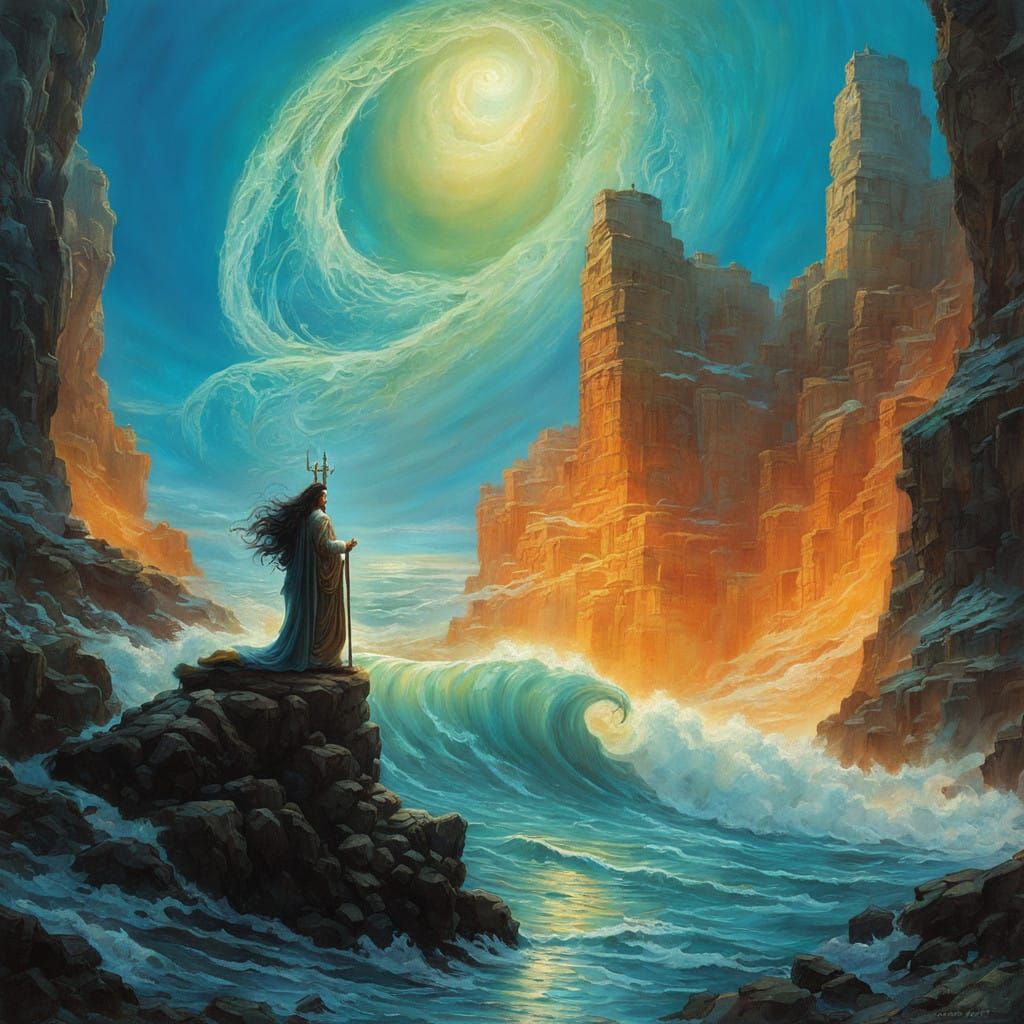 Majestic Sea Deity in Futuristic Concept Art