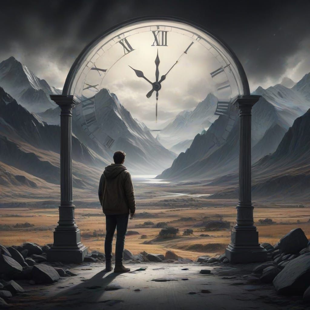 Hyperdetailed Charcoal Drawing of Clock and Person