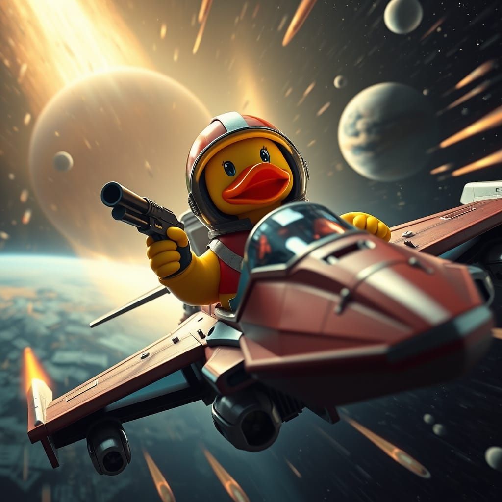 Rubber Duck Buck Rogers Blasting Off in a Futuristic Spacesh...