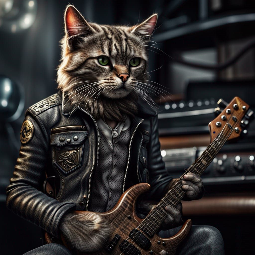 Hyperrealistic Rocker Cat in High Definition