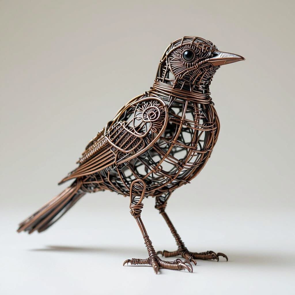 Intricate Wire Bird Sculpture