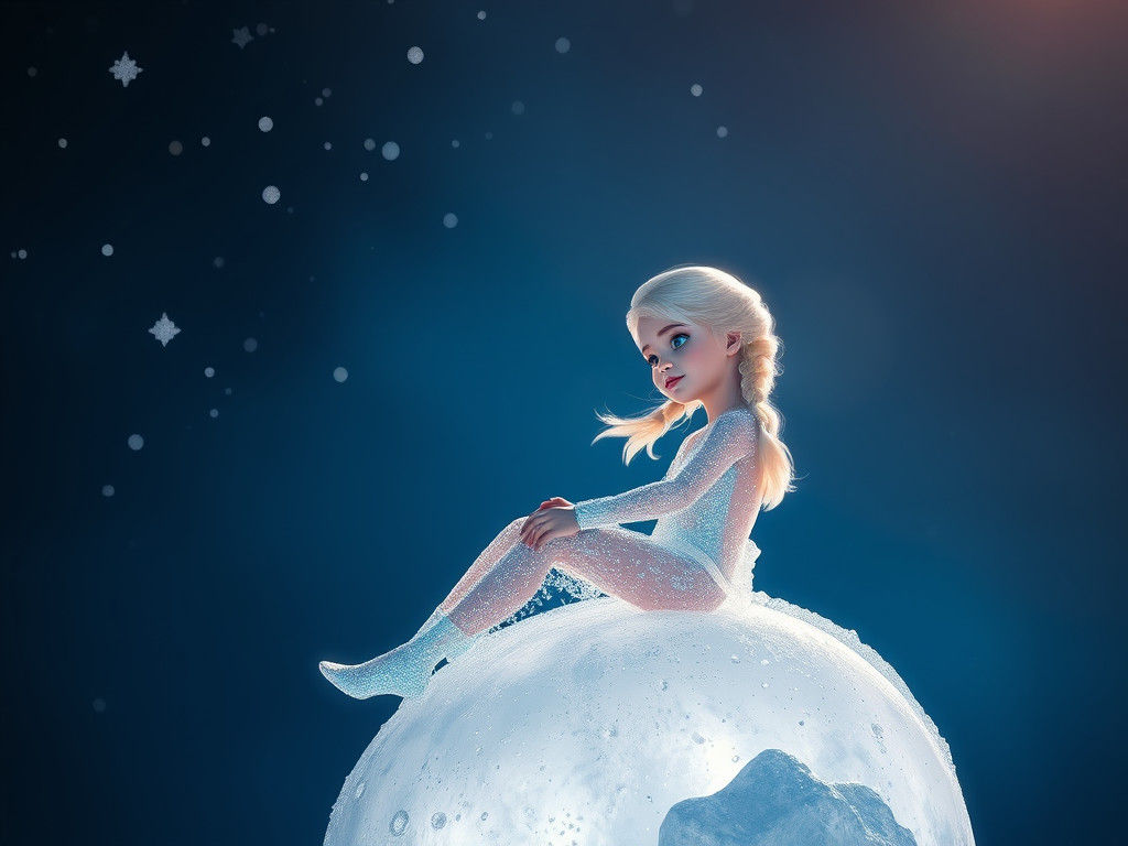 Ethereal Girl Illuminated by Starlight on the Frosty Moon