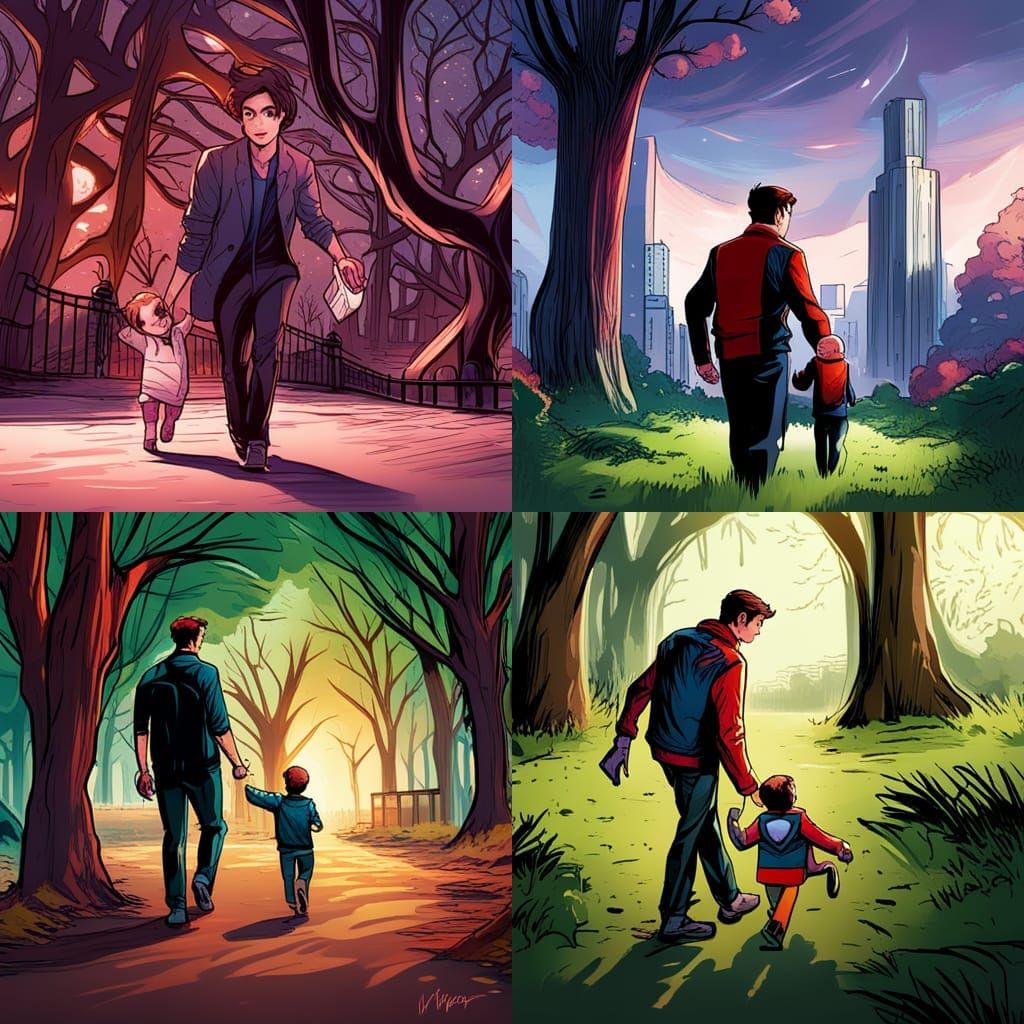 Peter Parker and Mayday in Park, Comic Book Art