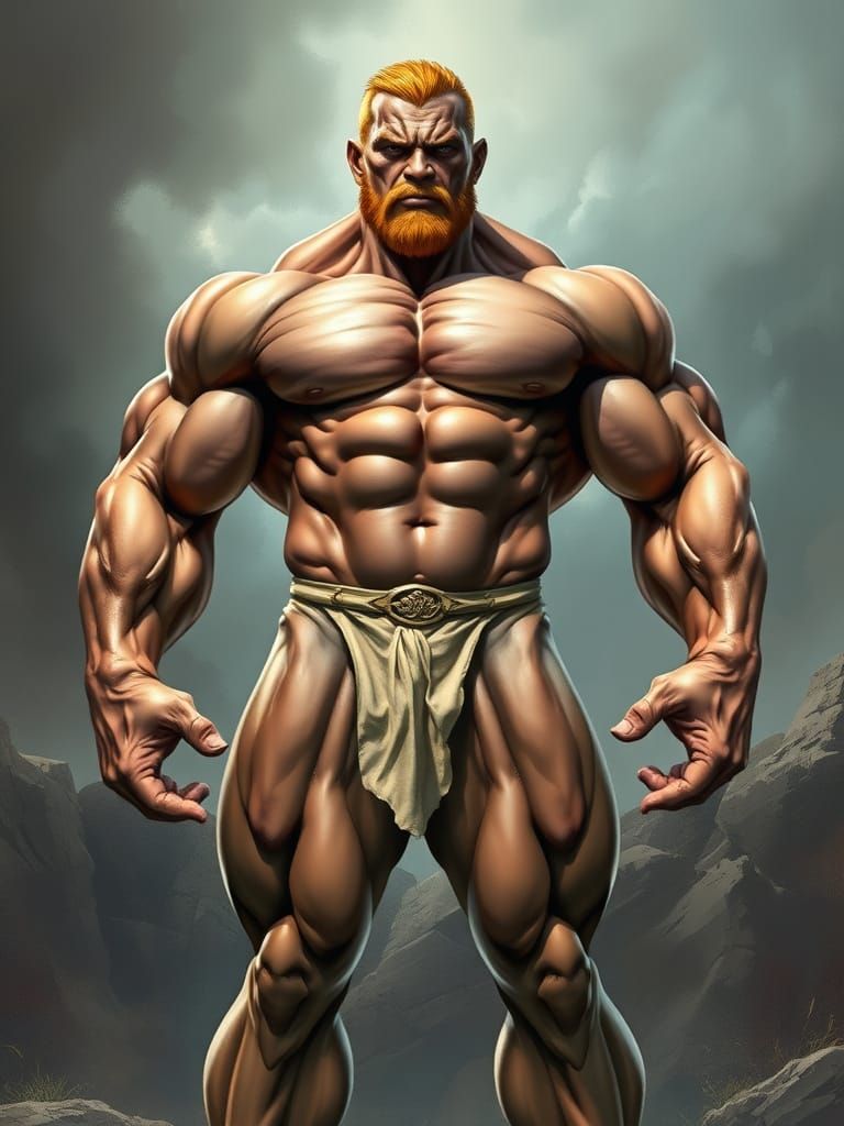 Hyper Muscular Superhuman Bodybuilder in Comic Book-Inspired...