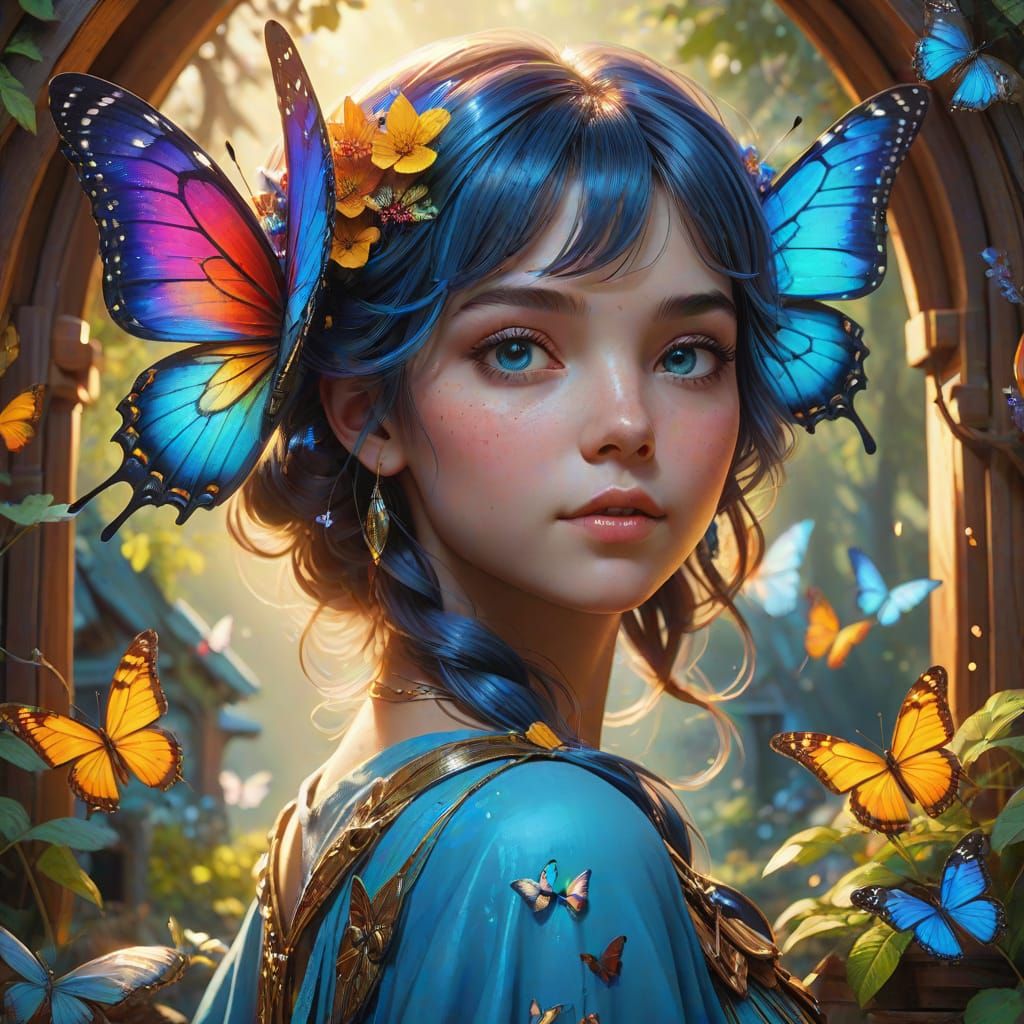 Fantasy Fairy Cottage with Vibrant Butterfly