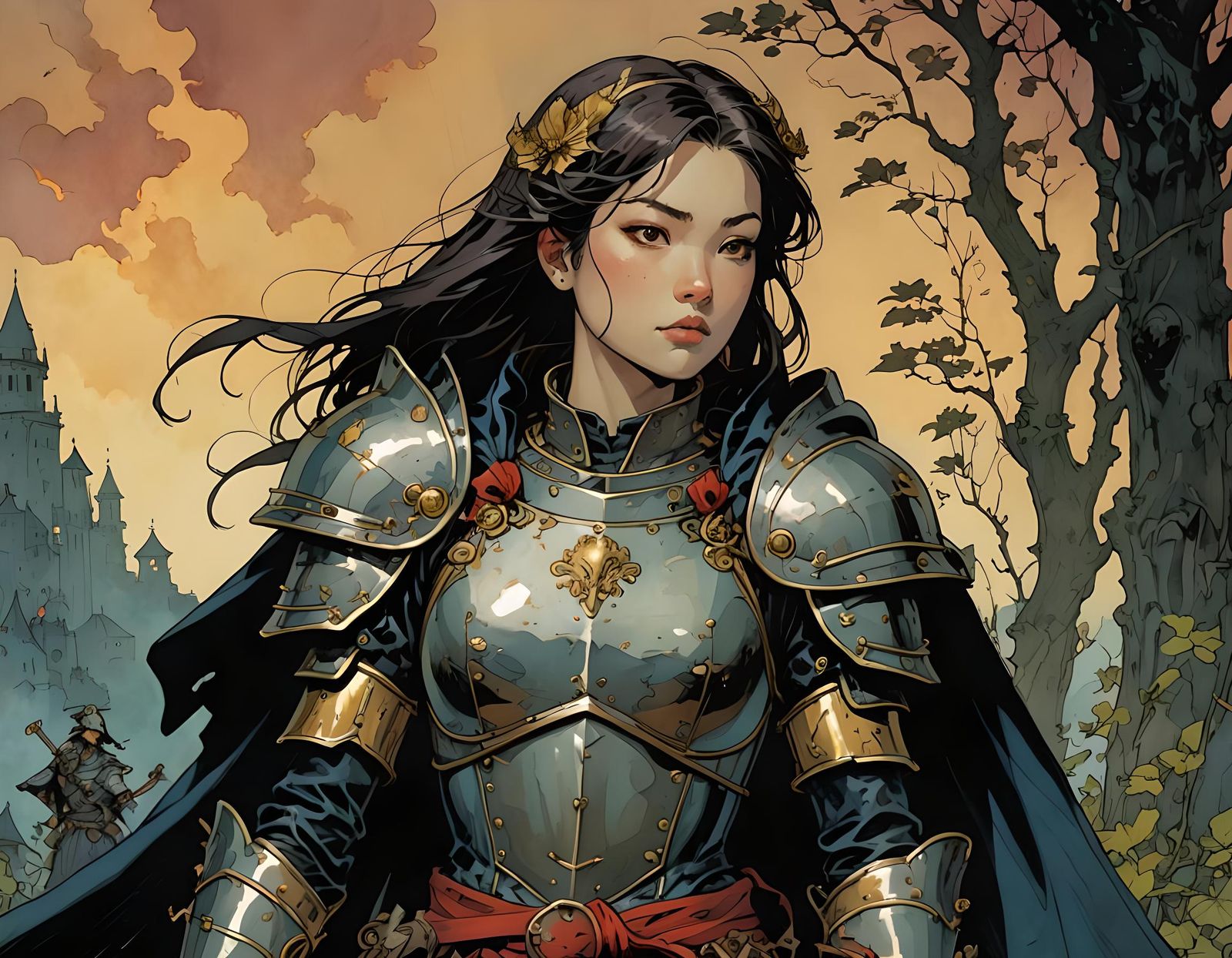 Armored Woman in Mushroom Kingdom, Dark Fantasy Portrait