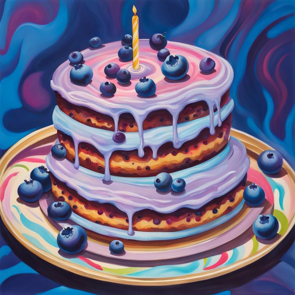 Blueberry Cake in Gouache Candyland Wonderland