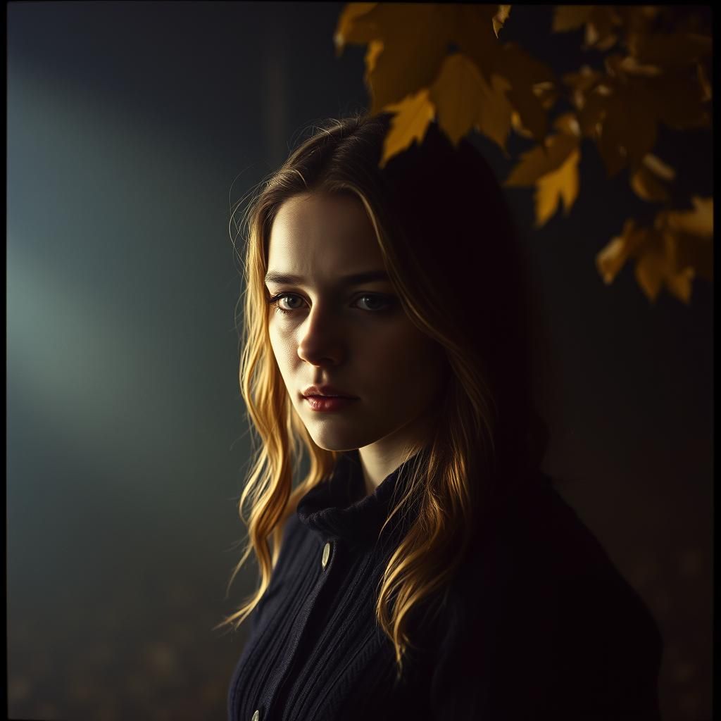 Cinematic Autumn Portrait of Woman in October Landscape