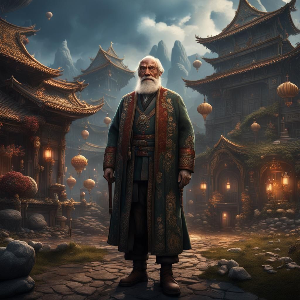 Elderly Space Traveler with Grandchildren: Detailed Matte Pa...