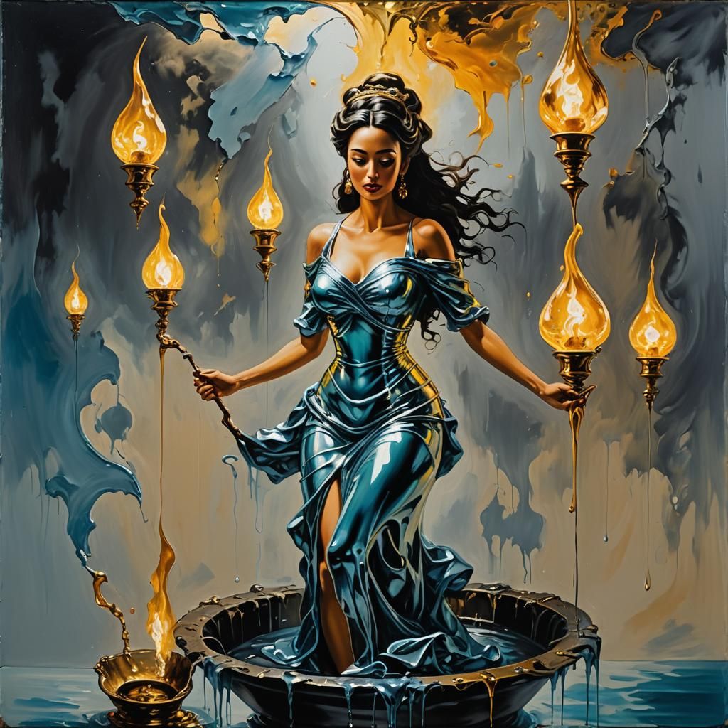 Genie Emerges from Lamp as Palette Knife Painting