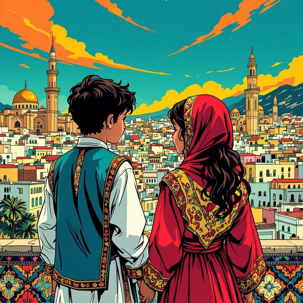 Algerian Children's Book Cover in Comic Book Style