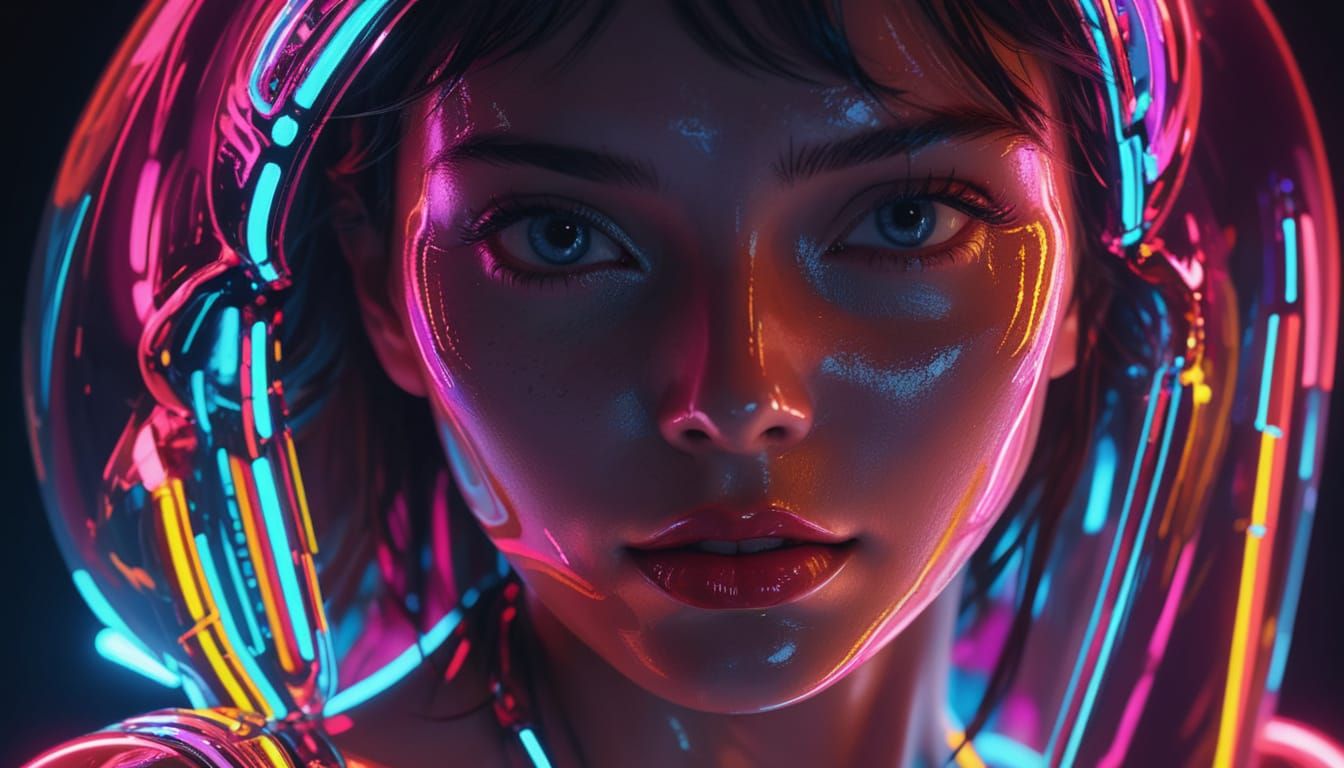 Hyper-Realistic Cyberpunk Portrait in Neon Lights