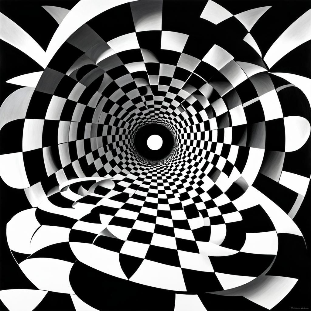 Escher-esque Chessboard Optical Illusion in Black and White