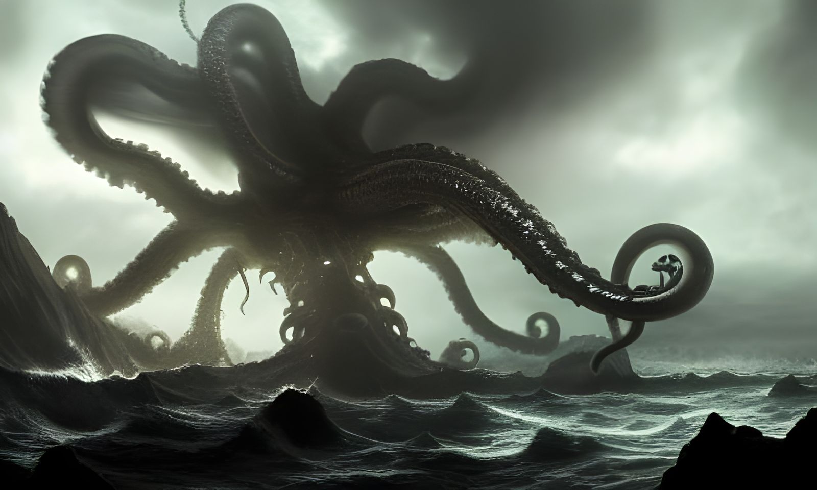 Epic Kraken Emerges in Dramatic Digital Painting