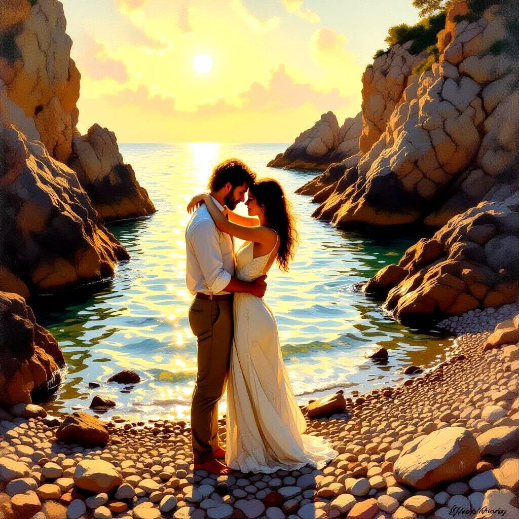 Cozy Sea Cove with Romantic Couple Relaxing