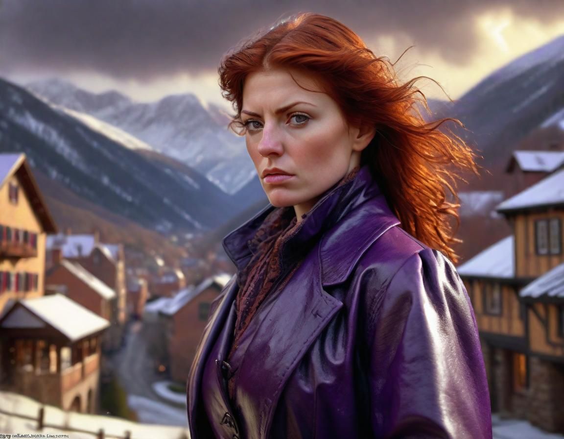 Auburn Woman in Violet Coat: Renaissance Fantasy Portrait