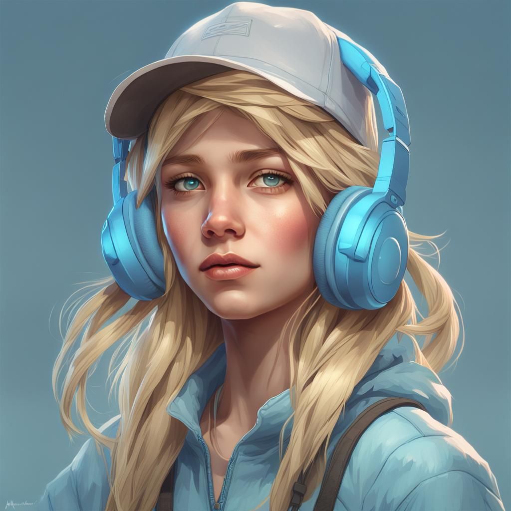 Tween Portrait with Headphones in Digital Art Style