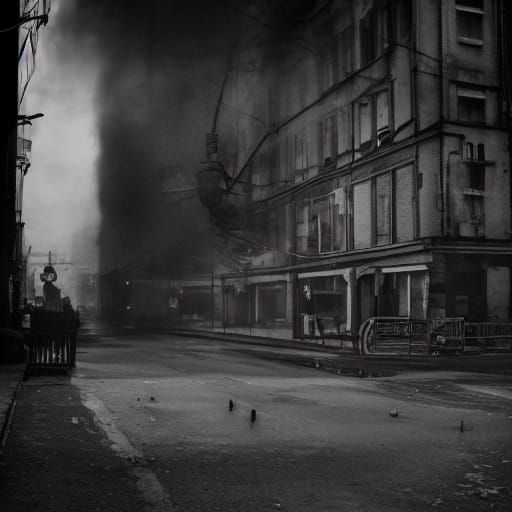 Dystopian Urban Ruin with Giant Dogs and Rats