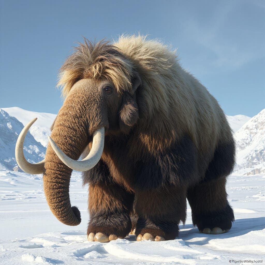 Woolly Mammoth in Snowy Landscape, Photorealistic Style