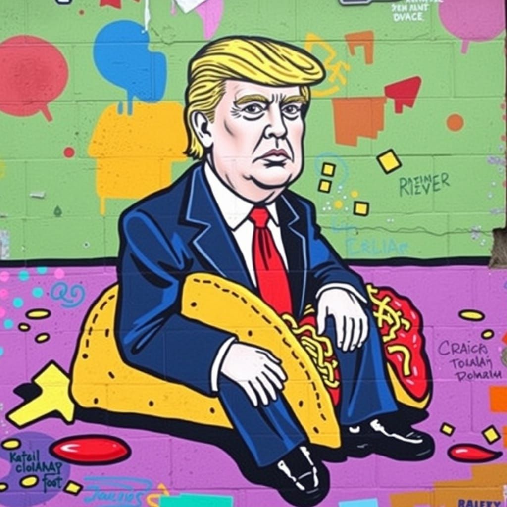 Donald Trump Taco Art in Playful Mural Style