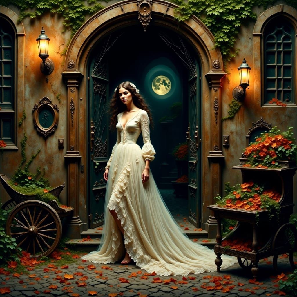 Victorian Woman in Decaying Cityscape: Old Master's Style