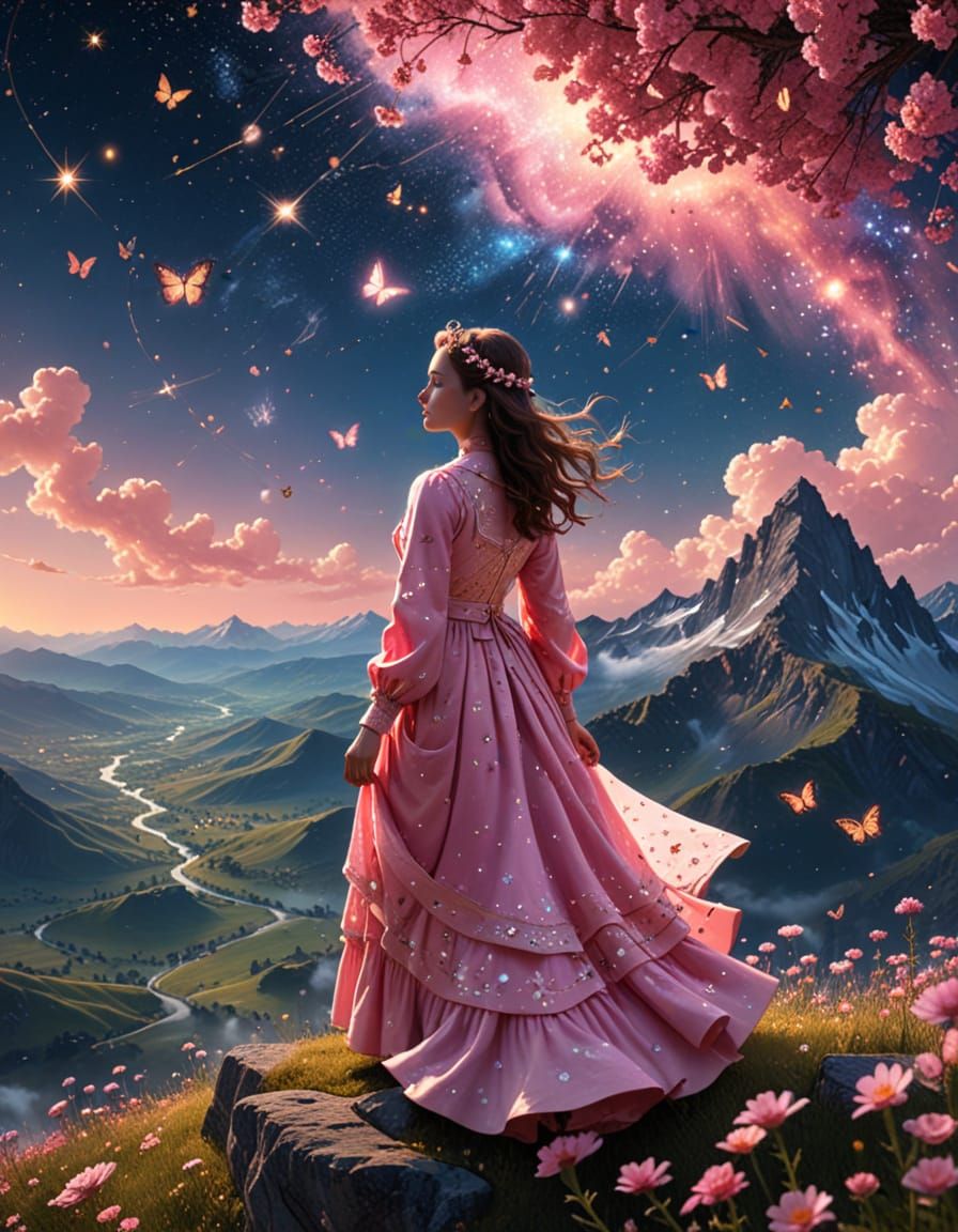 Person Under Starry Sky in Surreal Illustration