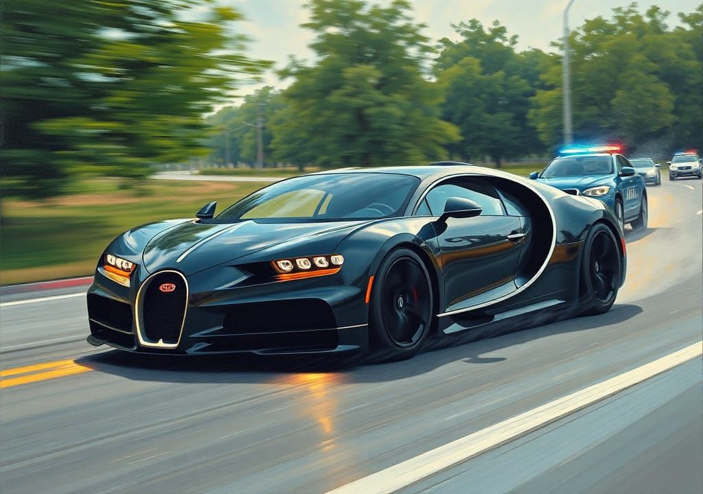 Bugatti Chiron Leads Police Chase: Automotive Art