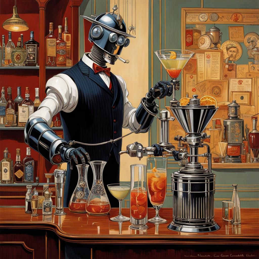 Robot Bartender Creates Cocktail, Symbolism and Realism