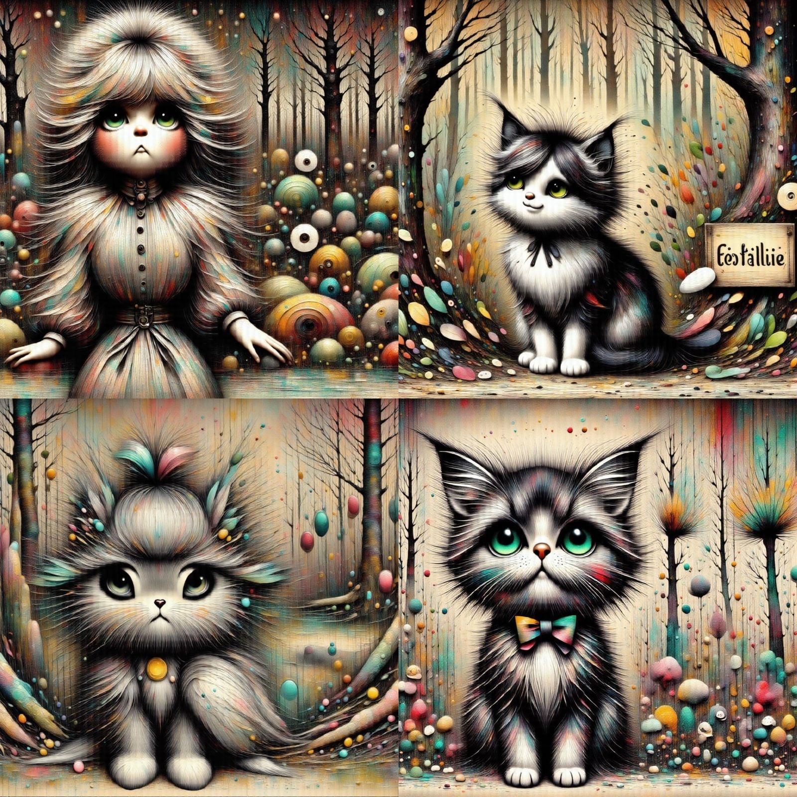 Ultra Cute Kitten with Storybook Sign in Whimsical Style