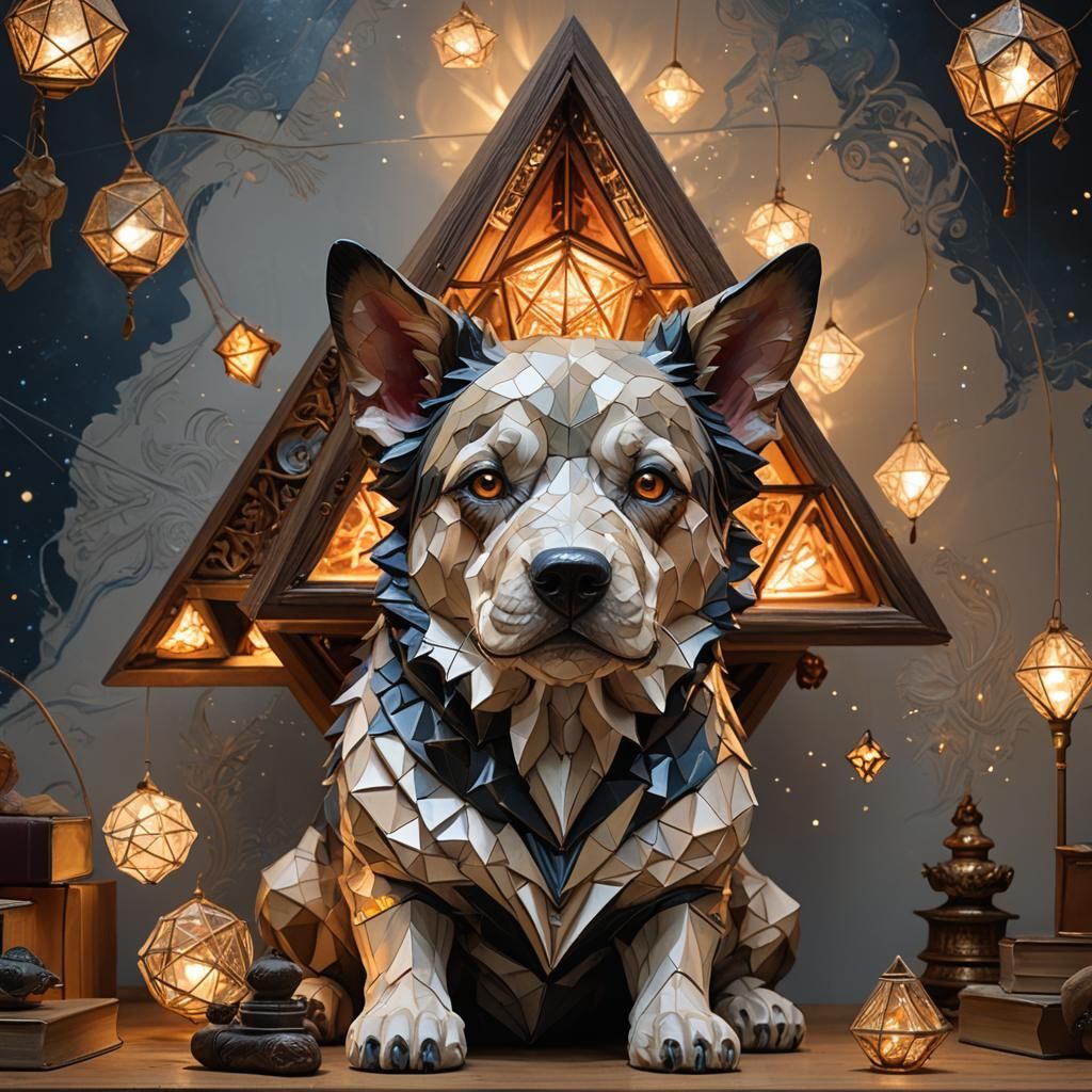 Hyperrealistic Tetrahedron Vampire Dog with Colorful Backgro...