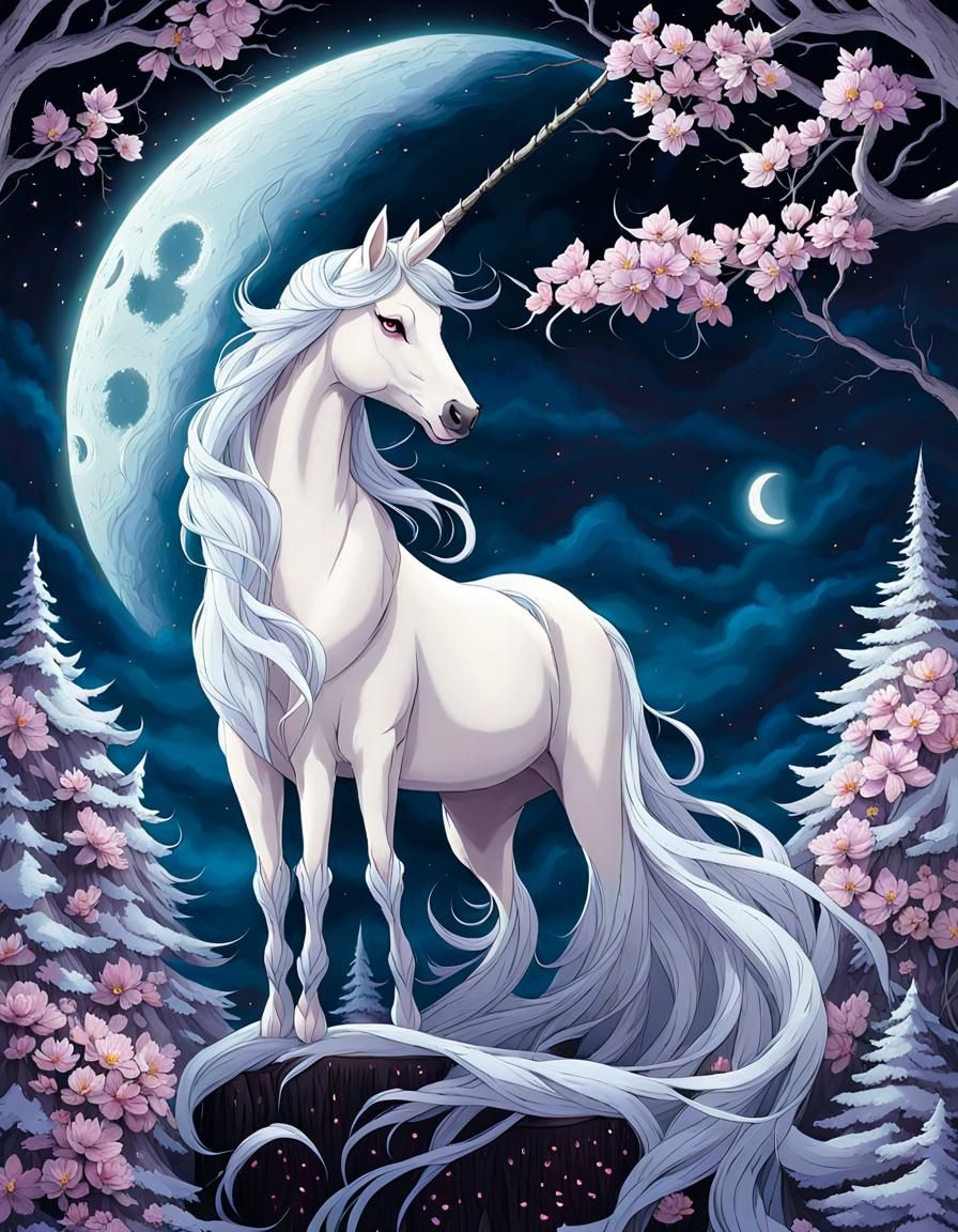 Icy Winter Moon with the Last Unicorn