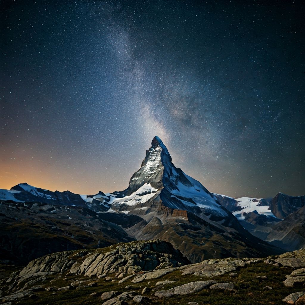 Mountain Peak Under Starry Sky