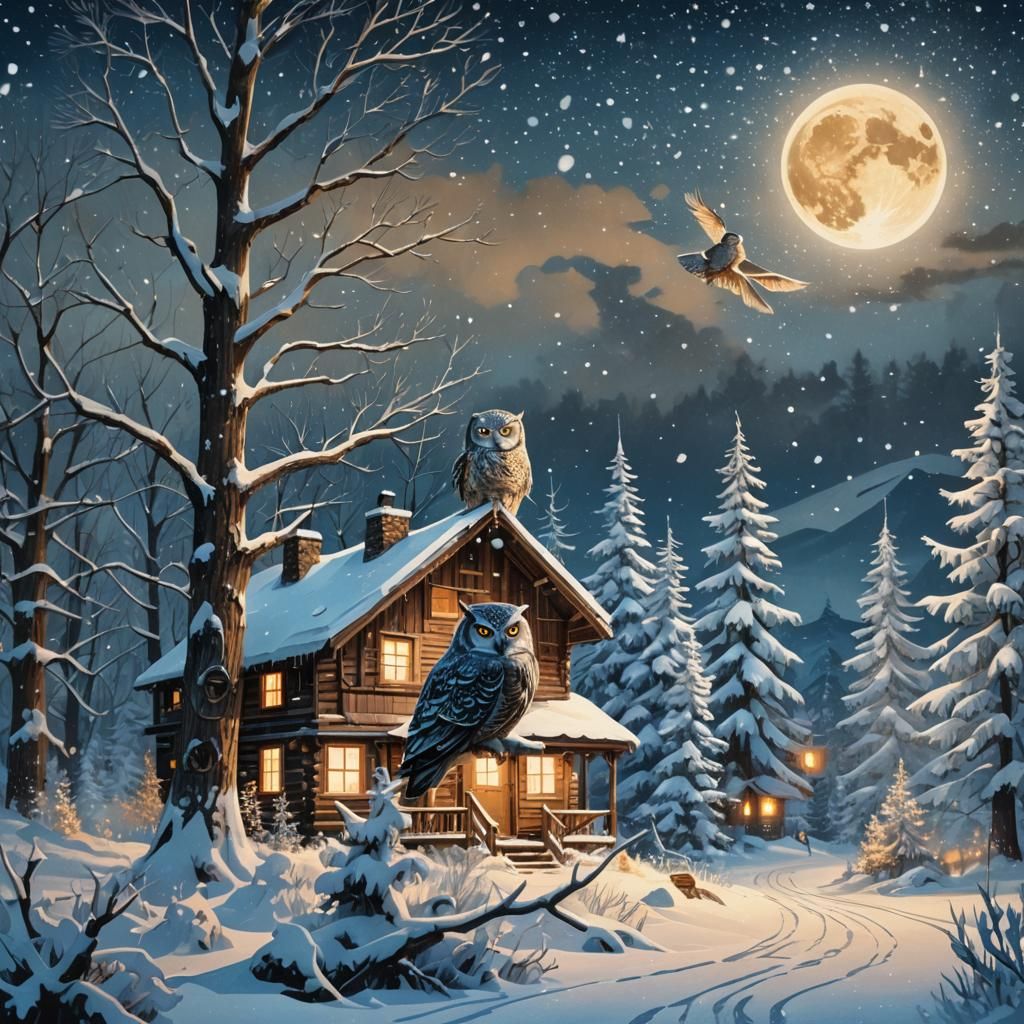 Winter Cabin Scene as Layered Paper Collage