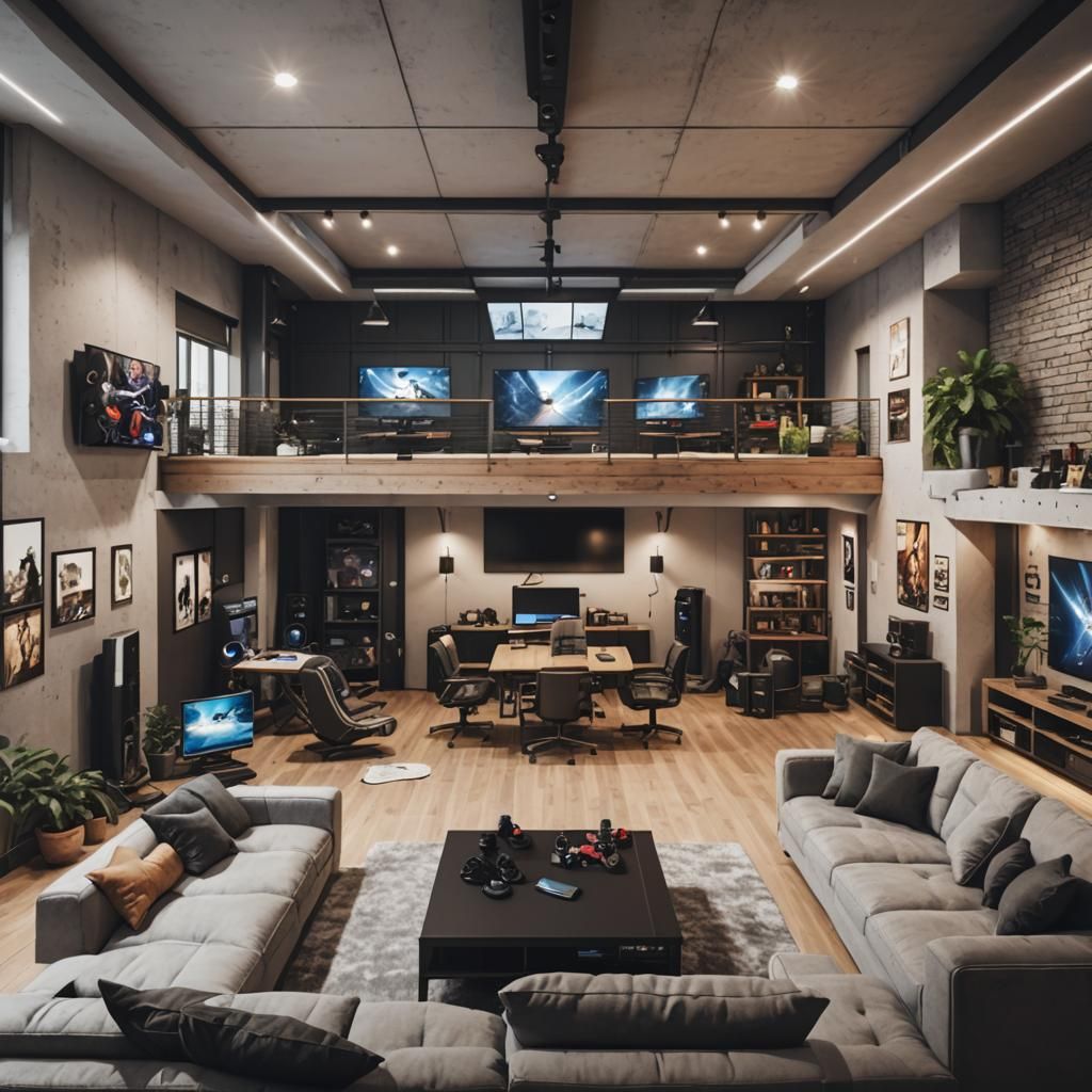 Luxury Loft Gaming Room with Cinematic Lighting