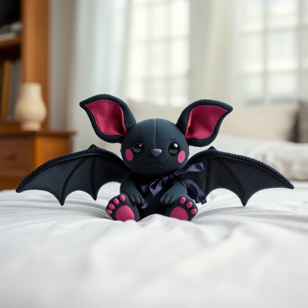 Adorable Bat Stuffed Animal in Vibrant Alcohol Ink Style