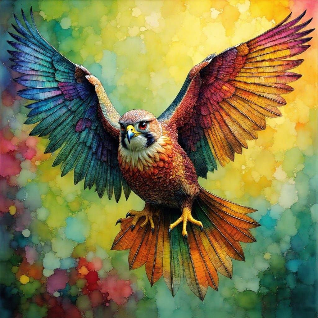 Spectacular Falcon Hovering: Hyperrealistic Oil Painting