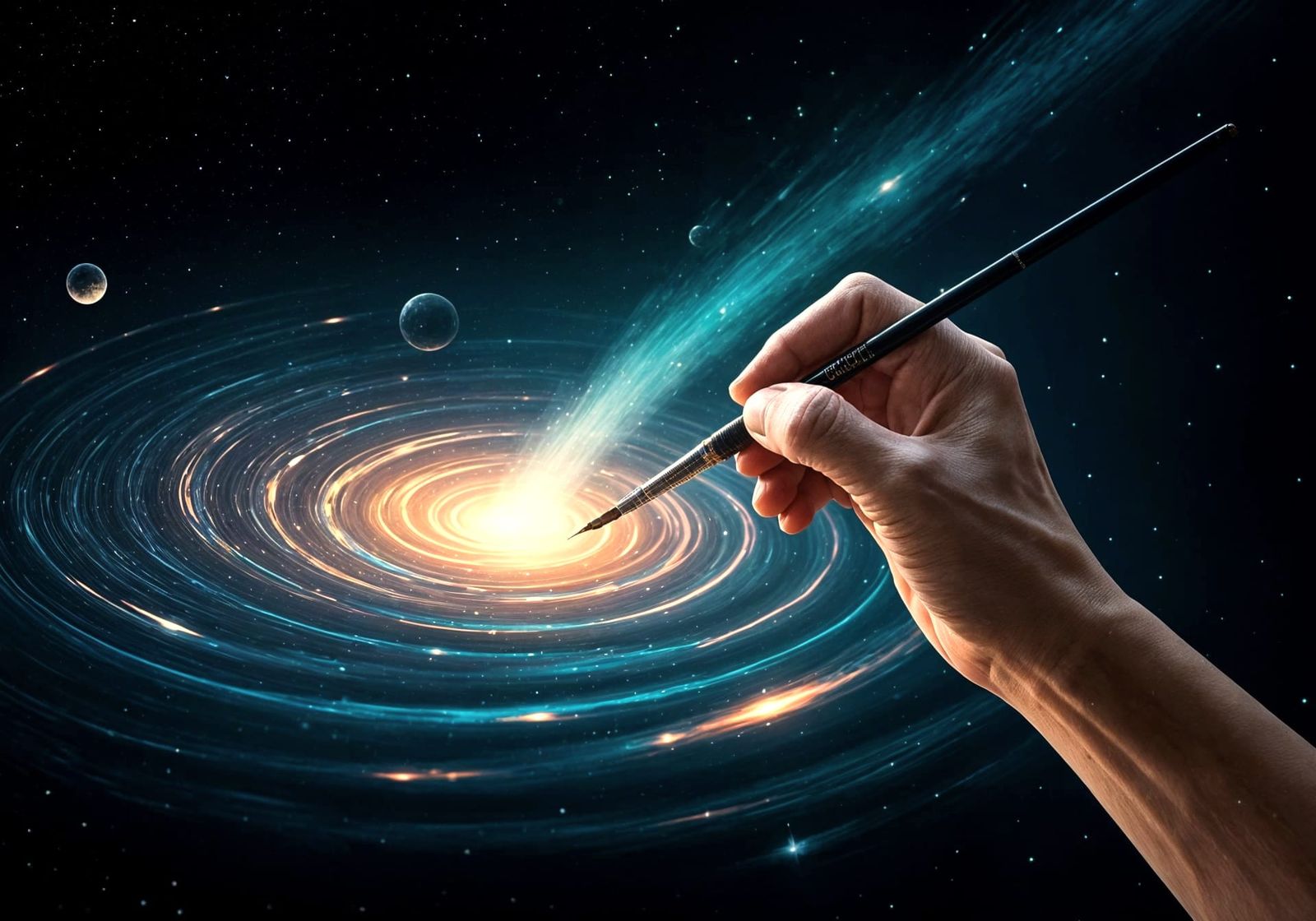 Surreal Cosmic Scene Unfolds with Meticulous Brushstrokes