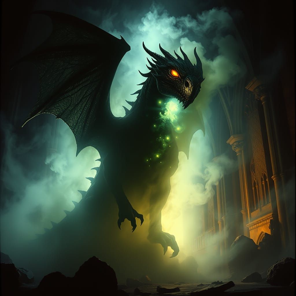 Spectral Dragon Materializes in Ruined Cathedral