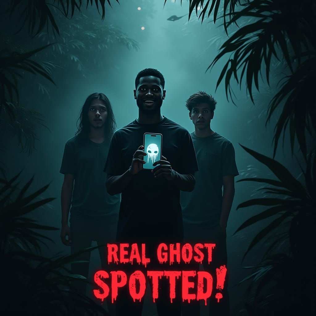 Men Encounter a Ghost in a Spooky Jungle Night Scene