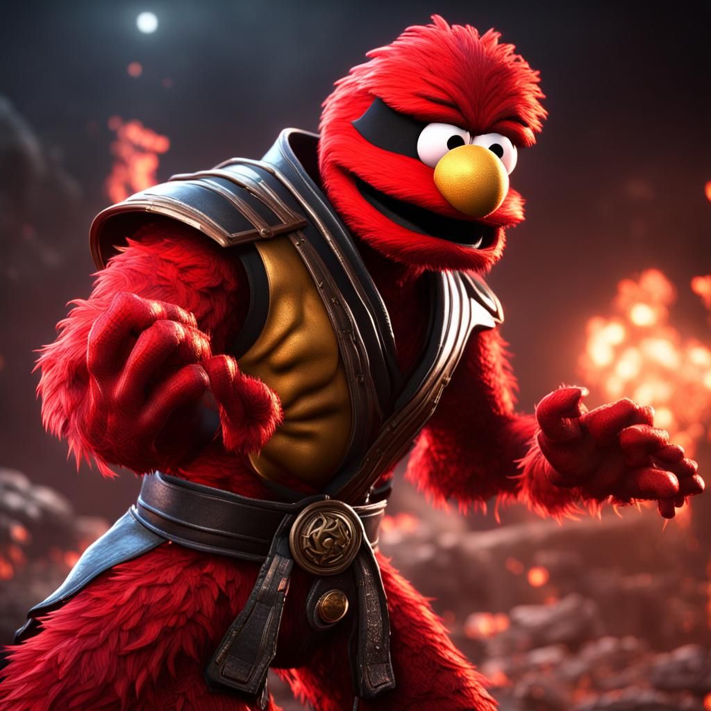 Elmo in Mortal Kombat Style, 3D Render