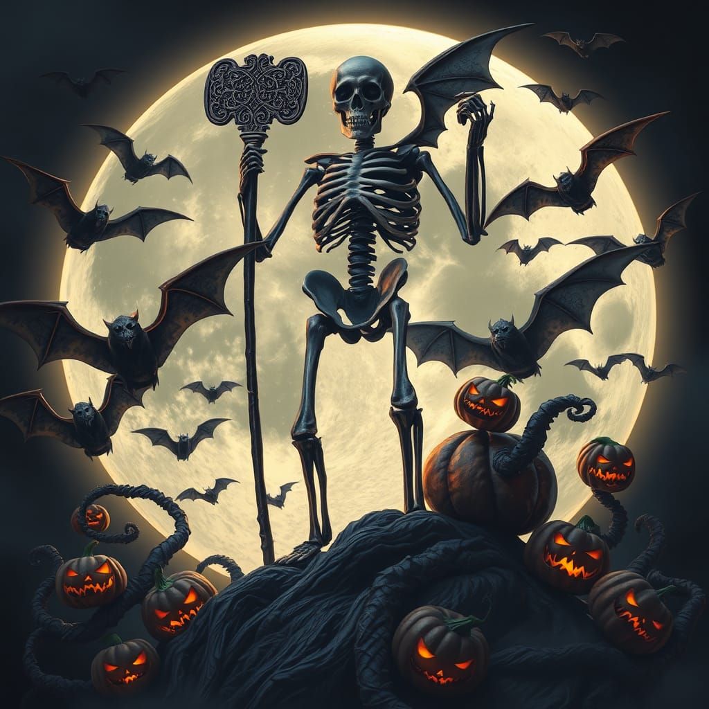 Colossal Skeleton on the Moon, Dark Fantasy Art