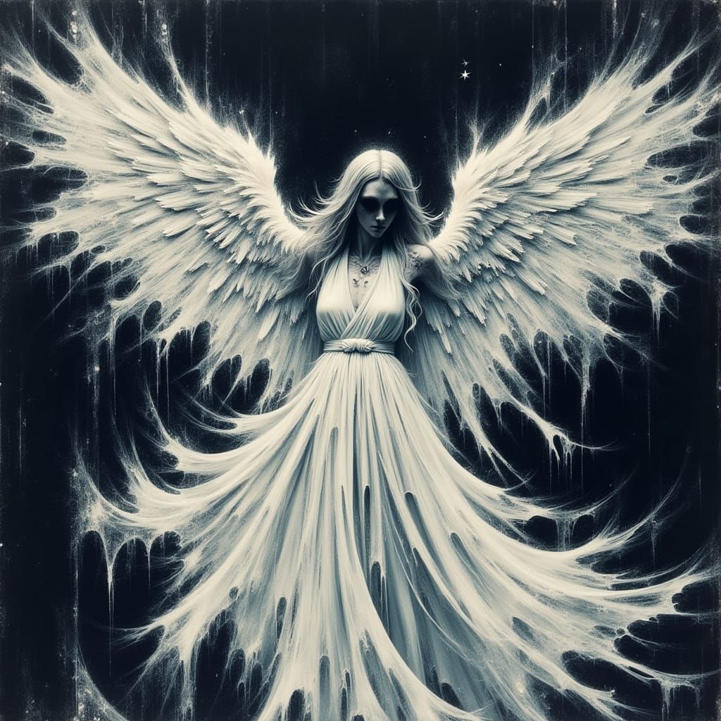 Anime Angel with Zentangle Wings in Fractured Light