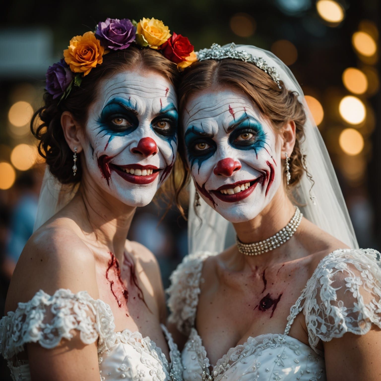 Grotesque Zombie Bride and Groom Embracing in a Macabre Unio...