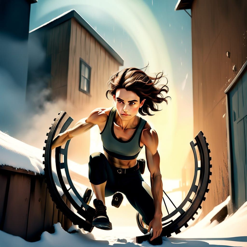 Whimsical Snowy Embrace in Sepia Tones