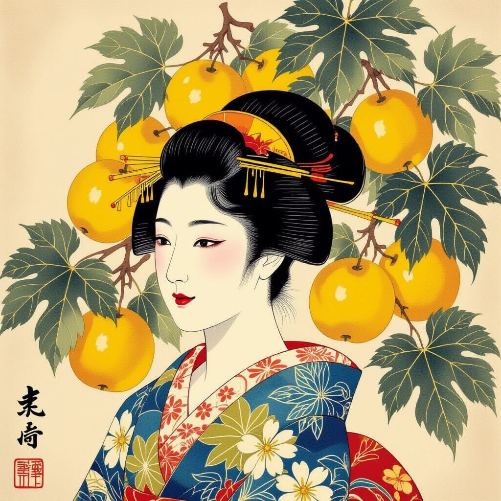 Japanese Inksplash of Melon Flowers in Ukiyo-e Style