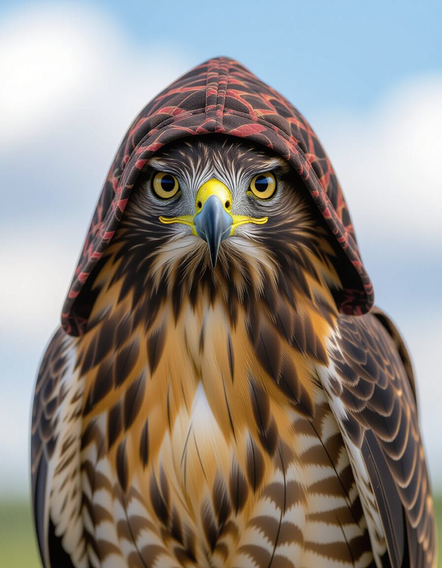 Red-Tailed Hawk Portrait in Falconer's Hood