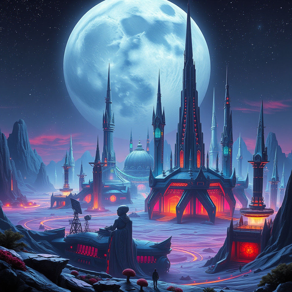Futuristic Lunar Cityscape in Digital Matte Painting Style