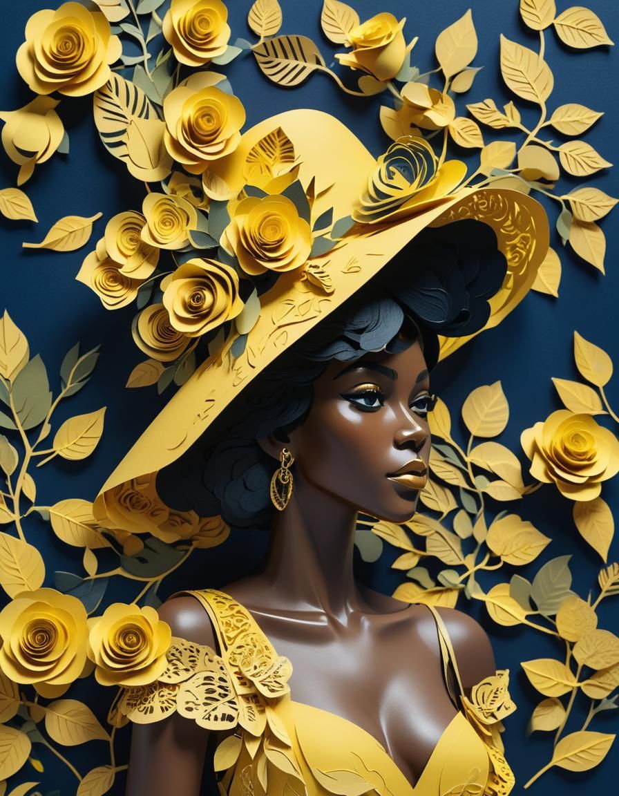 Paper Art Portrait of Woman in Yellow Dress